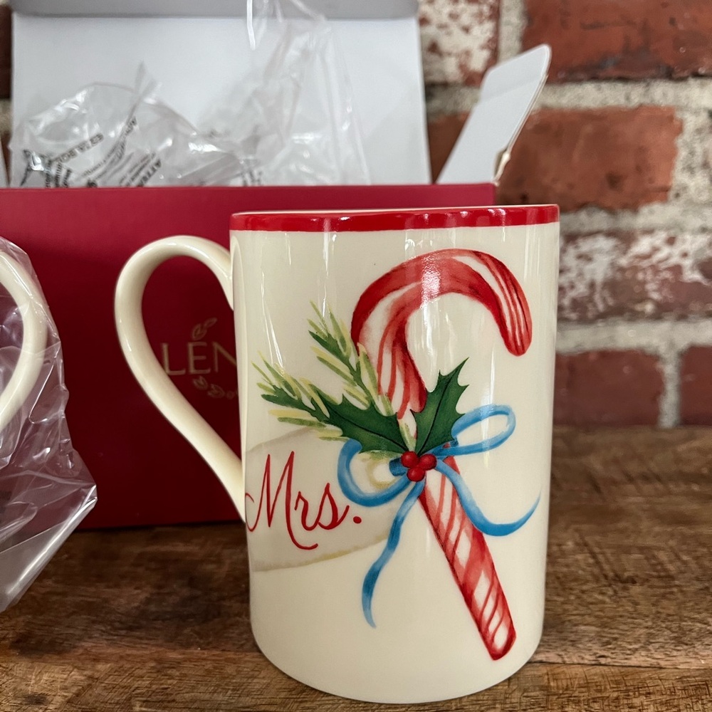 ￼ Lennox, Mr. and Mrs. Christmas cups, porcelain new with tags